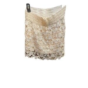 MISS KELLY Juniors Girls Lined Crochet Cotton Elastic Waist Skirt Ivory Cream  M